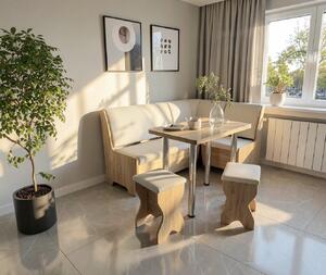 Set coltar bucatarie Tunis ,cu masa si 2 tabureti Stejar Aur+Fildes