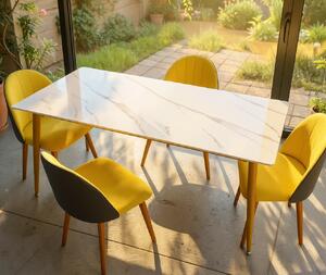 Set masa cu 4 scaune HA02, 160x80x74cm, Gri/Galben