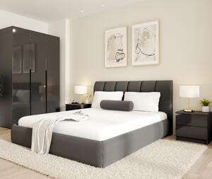 Dormitor Prestige 3U cu pat tapitat - acril antracit