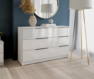 Comoda Prestige 6S, 120x40x77cm, Acril alb