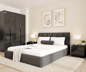 Dormitor Prestige 4U cu pat tapitat - acril antracit